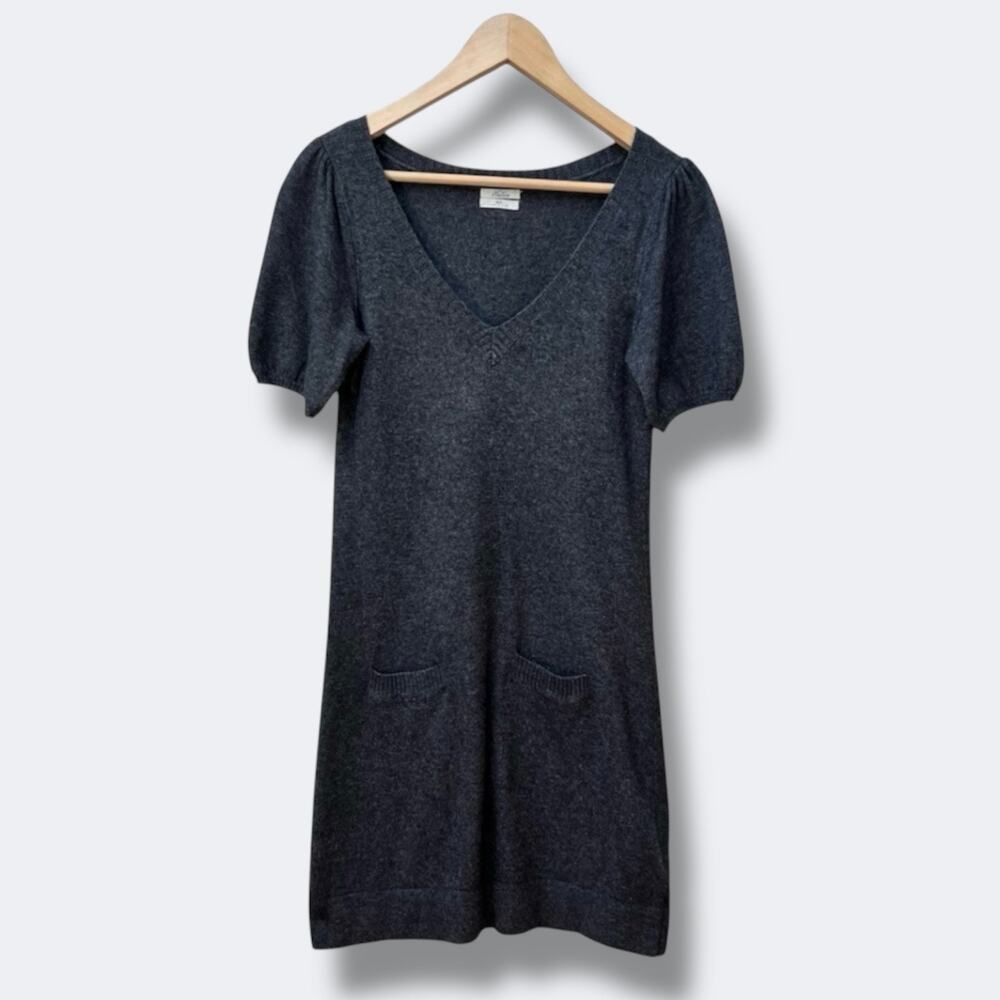 Wallace Sweater Dress Women XS Gray Lambswool Cashmere Angora Puff Sleeve Pocket